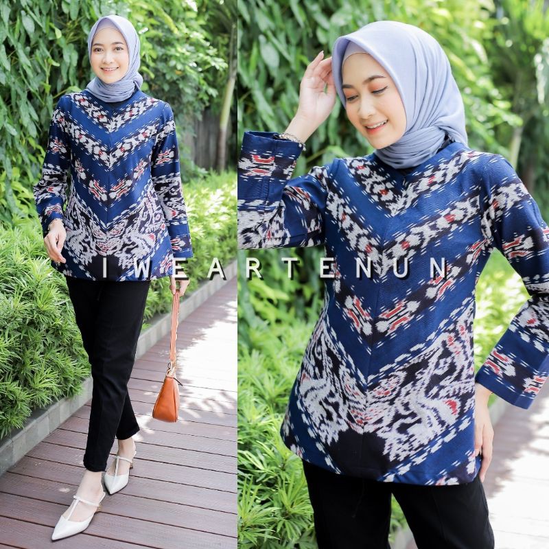 Astari Blouse Tenun Shabu Navy Eksklusif | Fashion Etnik Modern Wanita