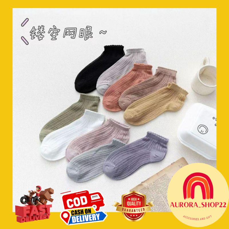 [COD] Kaos Kaki Polos Model Rajut Jaring Kaos Kaki Pendek Fashion Korea Kaos Kaki Wanita Polos Warna Pastel Import