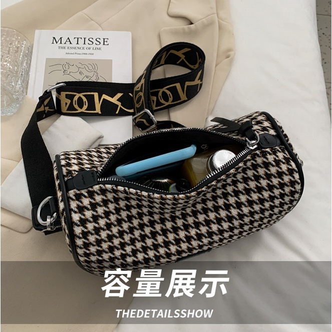 BJ81922 - BLACK/BROWN - TAS SLEMPANG MOTIF KOTAK DUFFELL BAG HOUNDSTOOTH WANITA FASHION IMPORT MODIS ELEGAN TERMURAH TERLARIS TERBARU BAGSTORE JAKARTA TAS BATAM GT1922 BQ3483