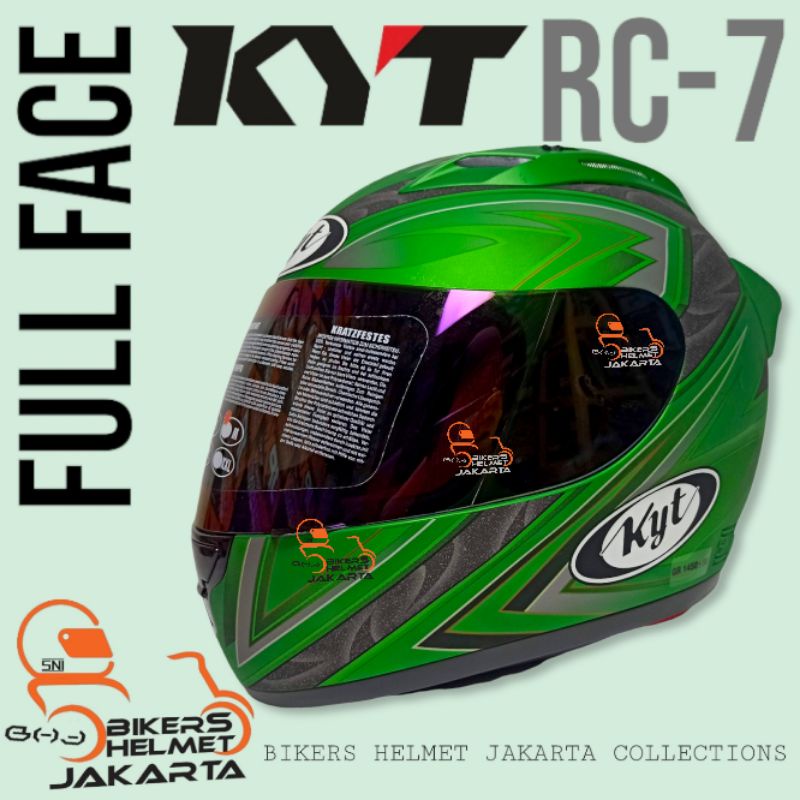 KYT HELM RC7 #1 GREEN MATT GUN METAL FULL FACE