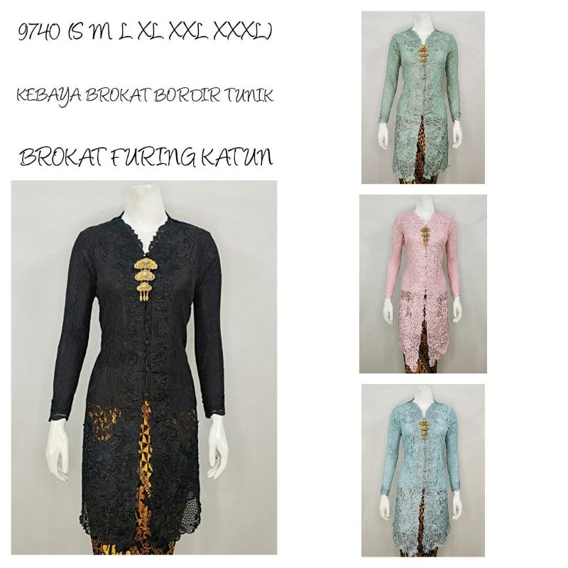 DF65RR Indah ABAYA KEBAYA HITAM BROKAT BORDIR ENCIM TUNIK LENGAN PANJANG Furing Katun S M L XL XXL X