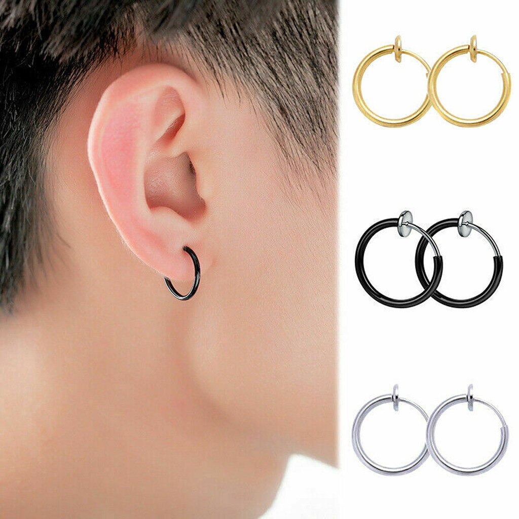 1pair Retractable Earrings No Need Piercing Unisex Classic Hip-hop Hoop Earrings