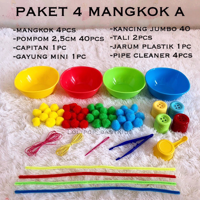 Lolipop - Paket pompom tweezer mangkok sensory montessori toys