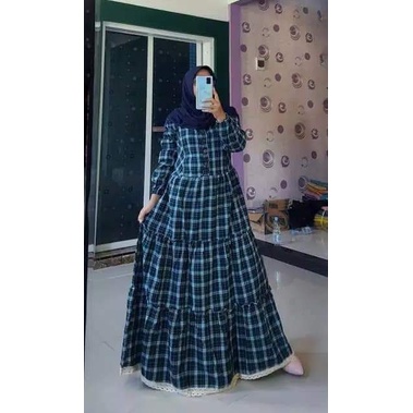 LANGSUNG KIRIM GAMIS FLANEL SUSUN  JUMBO AKSEN RENDA BUSUI MUSLIMAH WANITA ELEGAN