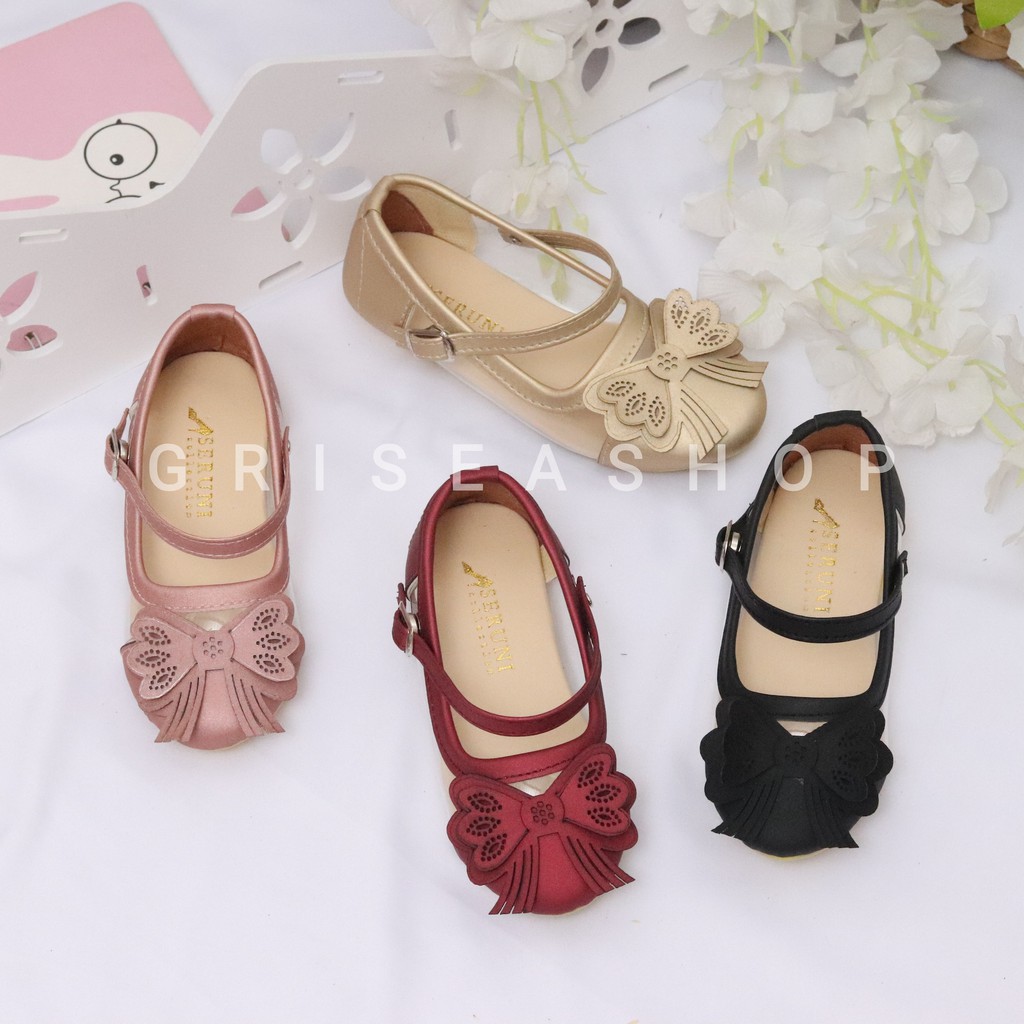 Seruni Sepatu Anak Cewek Kaca Pita Kupu-Kupu Laser usia 1-5