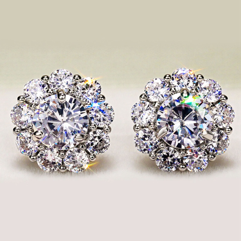 Romantic Flower Shape Women's Stud Earring Dazzling Round Zirconia Crystal Versatile Accessories Female Statement Jewelry|Stud Earrings