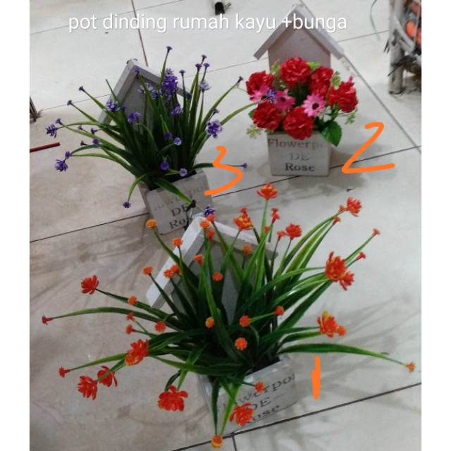 Bunga dinding unik +pot kayu rumah
