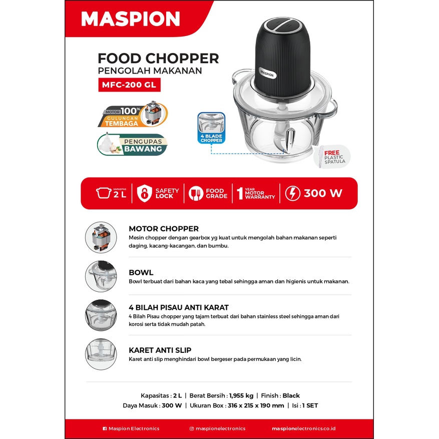 MASPION MFC 200 GL FOOD CHOPPER BLENDER PENCACAH MAKANAN BUMBU DAGING