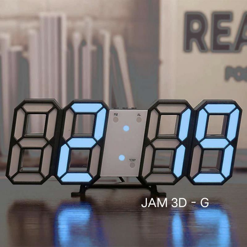 Jam Dinding Digital LED 3D Gaya Modern Untuk Dekorasi Ruang TamuJam Digital LED Full Angka 3D Unik Untuk Dekorasi Meja Dinding Ruang Tamu-JAM 3D - G