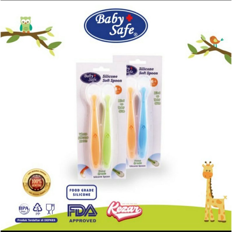 Baby Safe Silicone Spoon Isi 2 / Sendok Makan Mpasi Bayi Silikon BPA Free