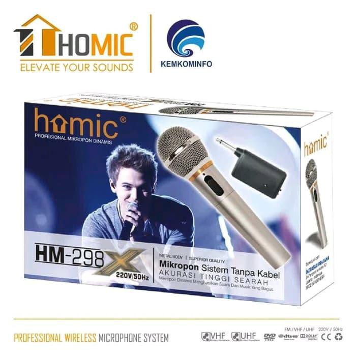 Mic Microphone Homic HM-298 Single Wireless Full Metal Karaoke Original HM 298