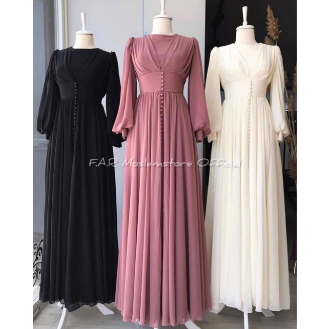 YASMINE DRESS CERUTY BABYDOLL APLIKASI MUTIARA/FASHION WANITA MUSLIM TERLARIS FULL FURRING/FASHION MUSLIM WANITA/FAR MOSLEMSTORE