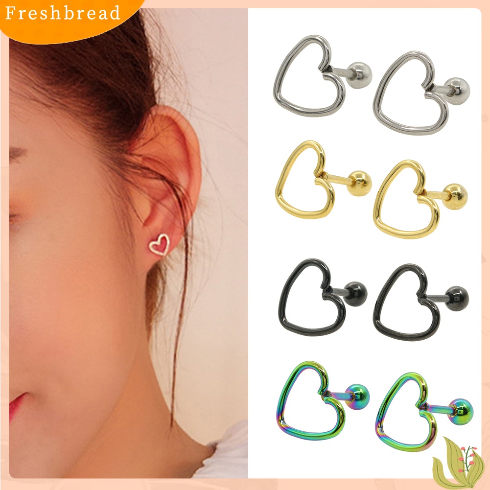 Anting Tindik Bentuk Hati Hollow Bahan Stainless Steel Gaya Punk untuk Wanita