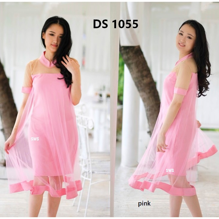 DS1055 -  DRESS PESTA MIDI FLARE SCUBA TILE DRESS WANITA BUMIL MURAH