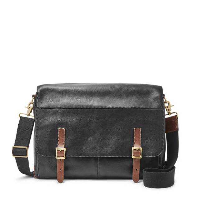 Fossil Defender Messenger Black Leather. Tas fossil pria original