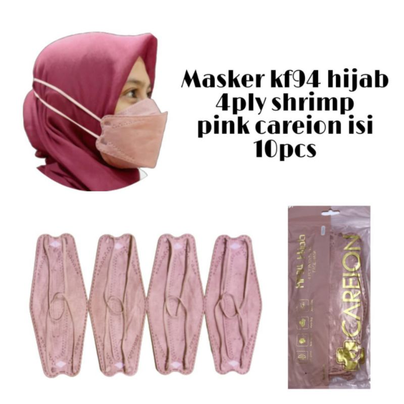 MASKER KF94 HIJAB HEADLOOP CAREION 4PLY TEBAL Warna Warni SHRIMPINK MATCHA ABU GREY | MASKER KLATEN