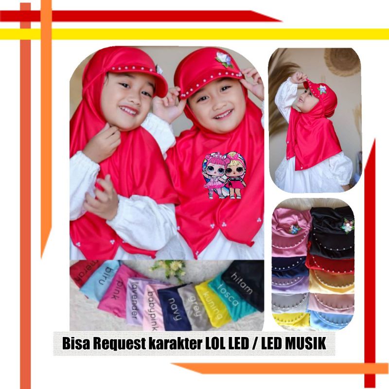 Jilbab anak LOL LED musik TOPI MUTIARA 3-6 tahun / JILBAB ANAK TOPI SPORTY