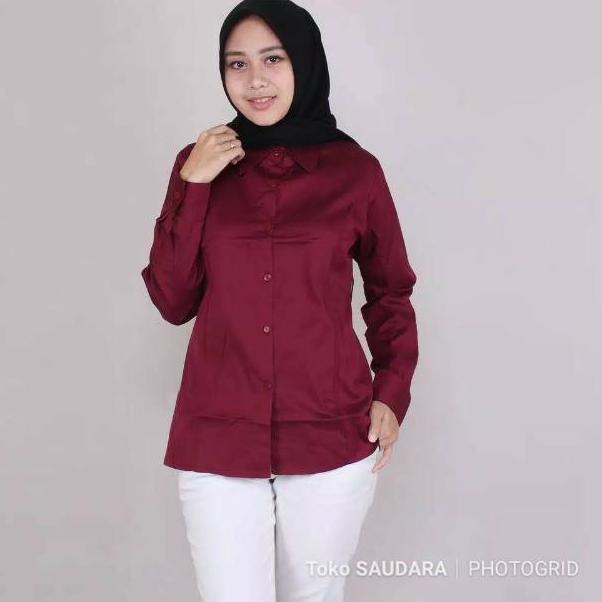 [KODE 6RDLJ] Kemeja formal wanita lengan panjang merah maroon