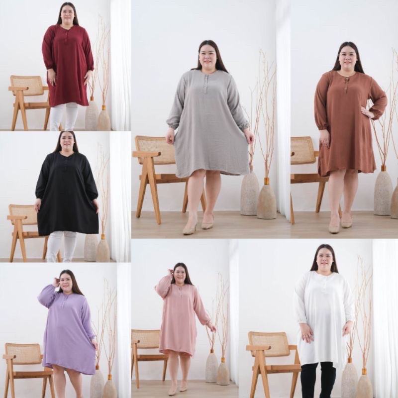 NEW GENDUT ATASAN TUNIK SUPER JUMBO MUSLIMAH LD120-140 BAHAN SHAKILA PREMIUM LENGAN KERUT