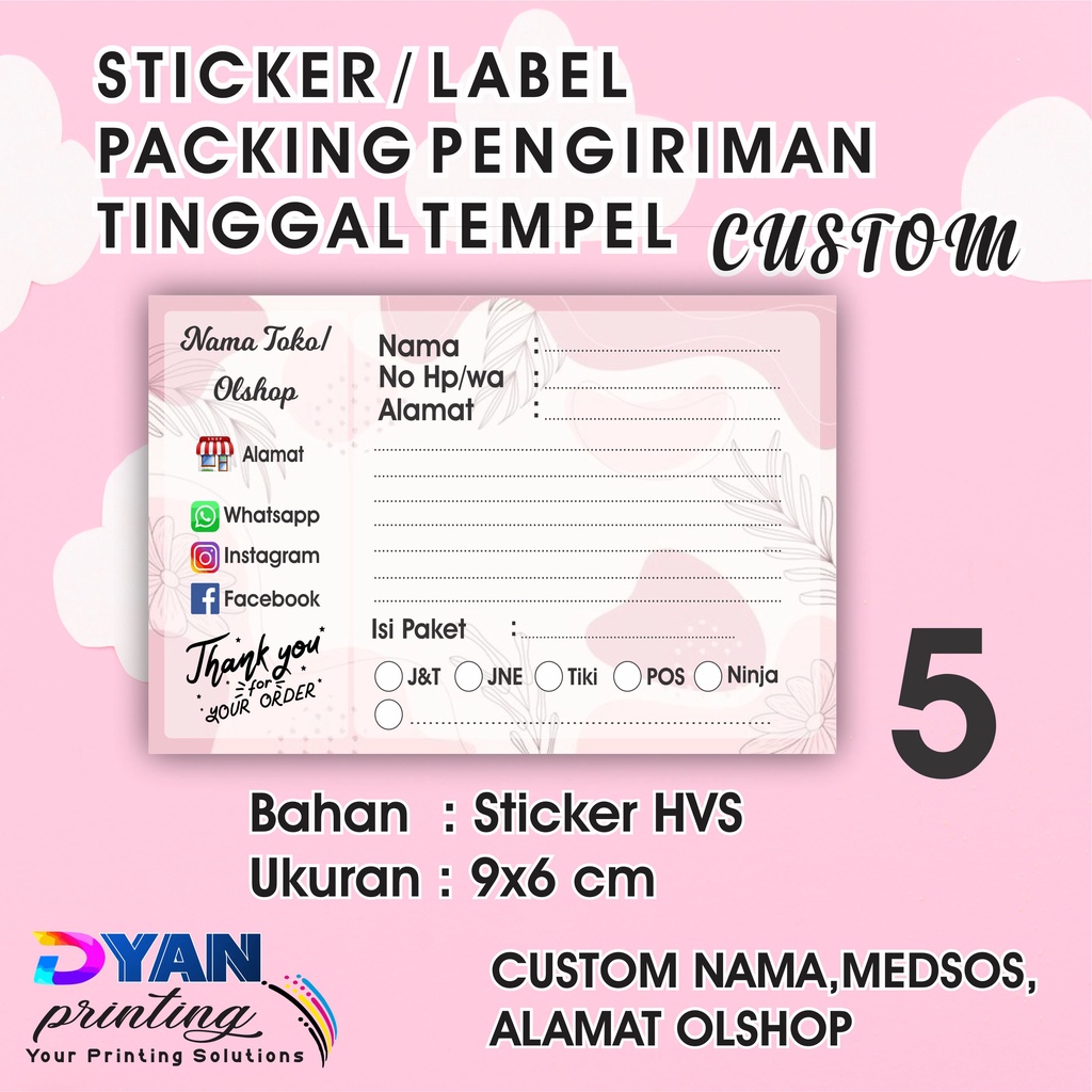 STIKER LABEL PENGIRIMAN PACKING ONLINE SHOP CUSTOM UKURAN 9X6CM COD/BAYAR DITEMPAT