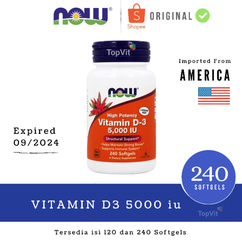 Vitamin D3 5000 iu Now Foods Original Imported From America Dietary Suplemen Vit