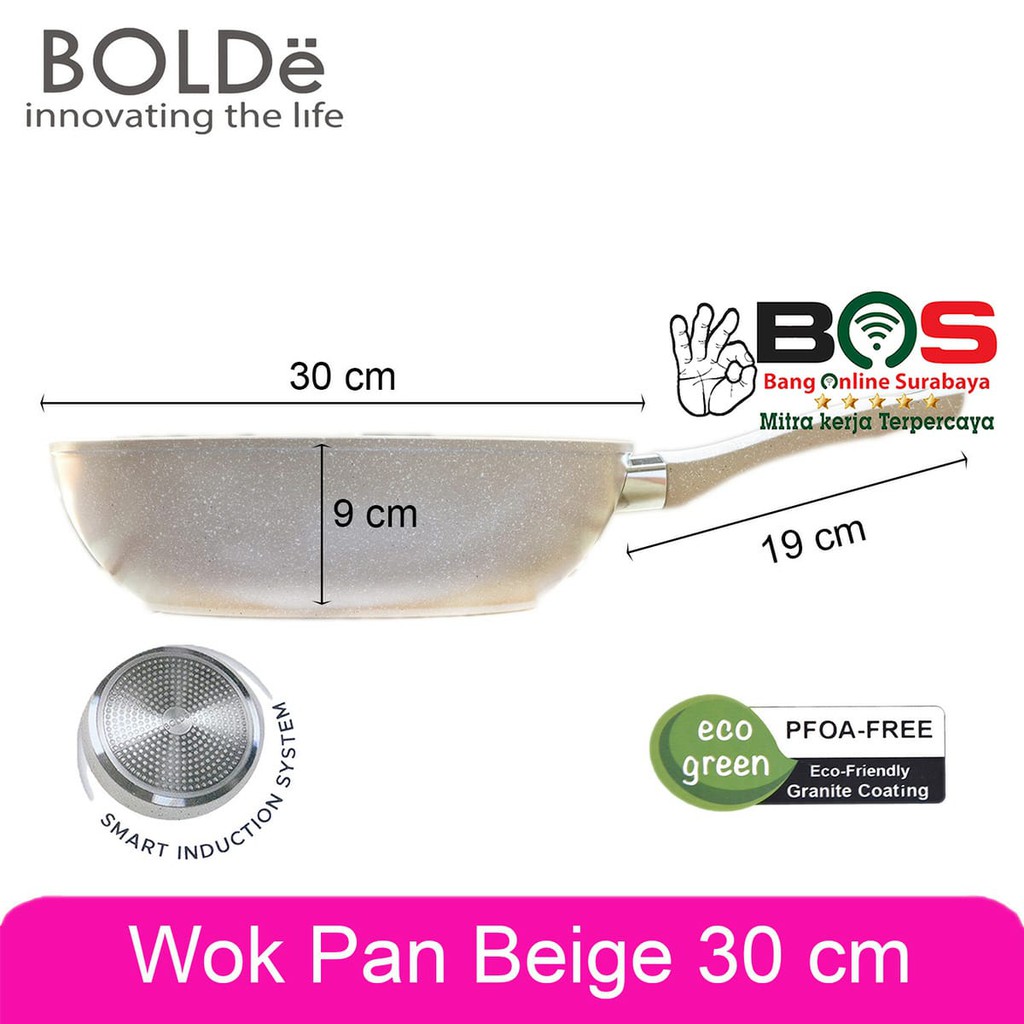 Superpan Wokpan BOLDe 30 CM Beige Keramik Panci Wajan BOLDe