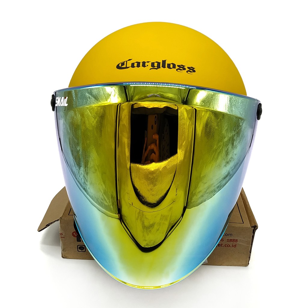 Helm Cargloss Retro Yellow Doff + Kaca Iridium Gold