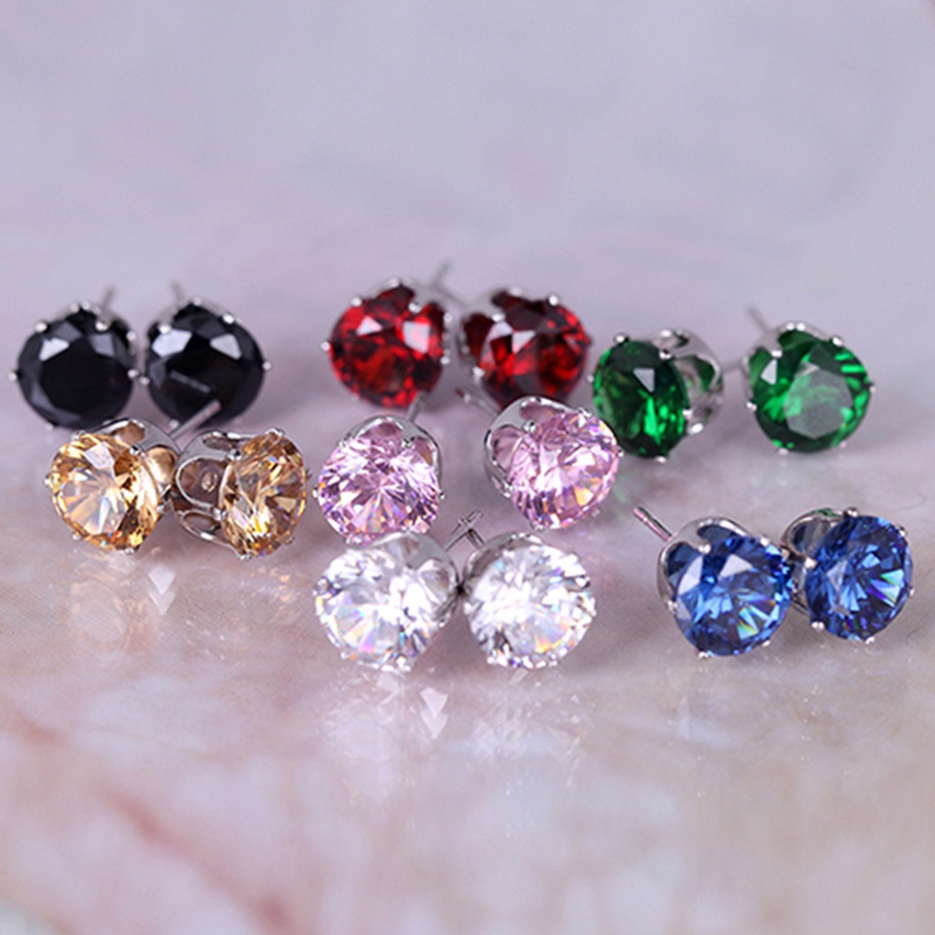 Anting Stud Cubic Zirconia Bentuk Bulat Gaya Elegan Untuk Kencan