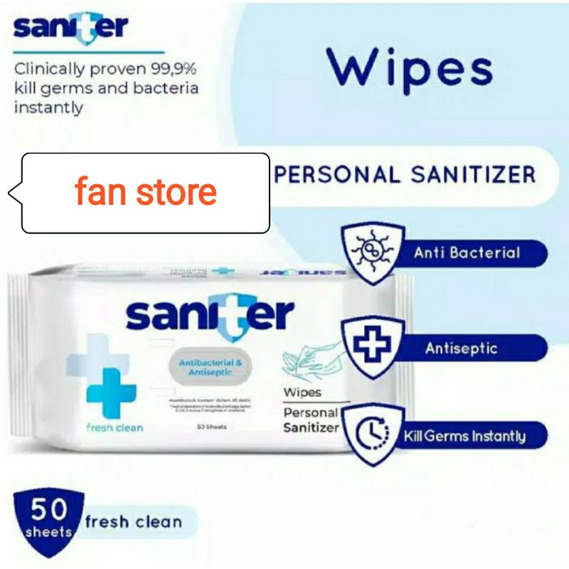 Saniter Antibacterial & Antiseptic Wipes / Tisu Basah Saniter isi 50s
