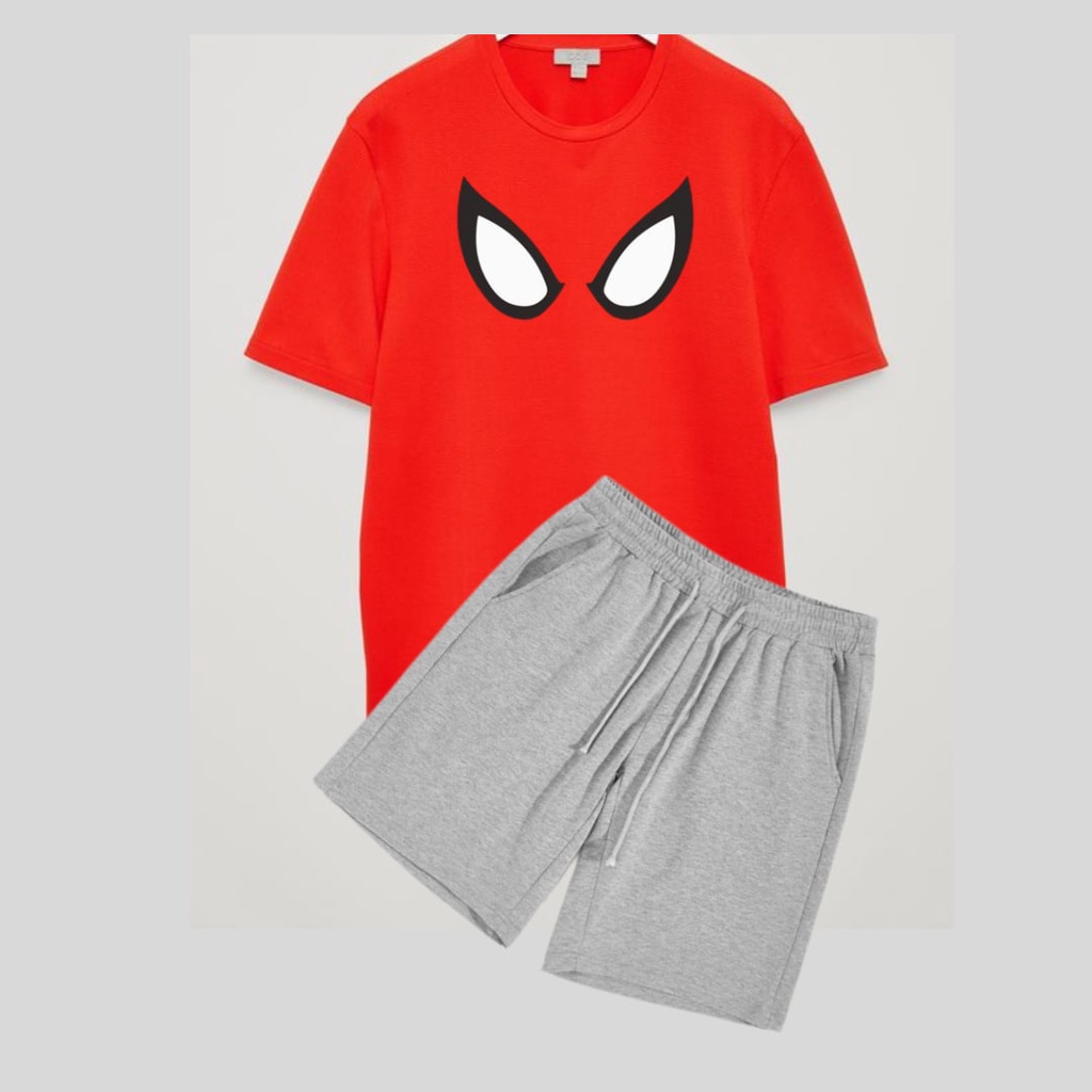 Clothing May - 1 Set Spiderman eye 1 Set One Set Oneset Satu Pasang Satu Setel Fashion Sepasang Kaos Koas Set Boxer Distro Kekinin T Shirt Tshirt T-Shirt Premium Murah Unisex Sablon Dtf Murah Celana Pria Pendek Tali Kolor Bokser