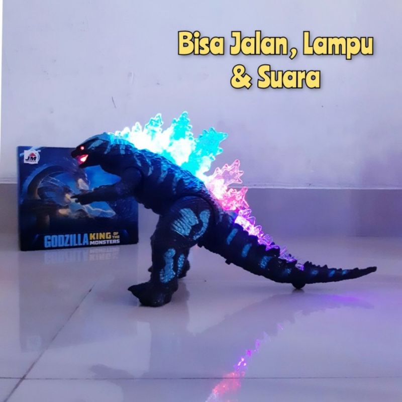 Mainan Godzilla Bisa Jalan, Suara, Lampu Baterai - Dinosaurus Anak Laki Perempuan