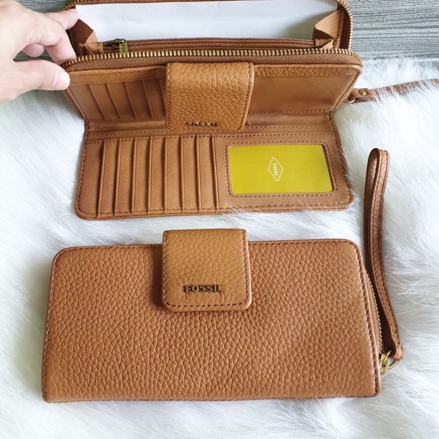 Fossil madison zip clutch long wallet tan Brown