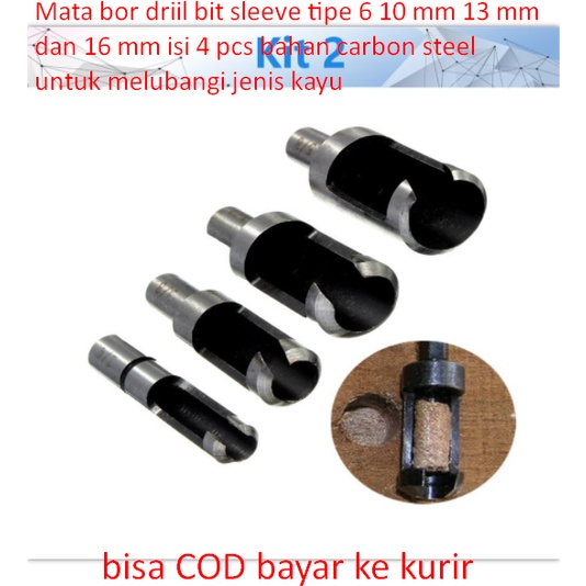 Mata bor driil bit sleeve tipe 6 10 mm 13 mm dan 16 mm isi 4 pcs bahan carbon steel untuk melubangi 