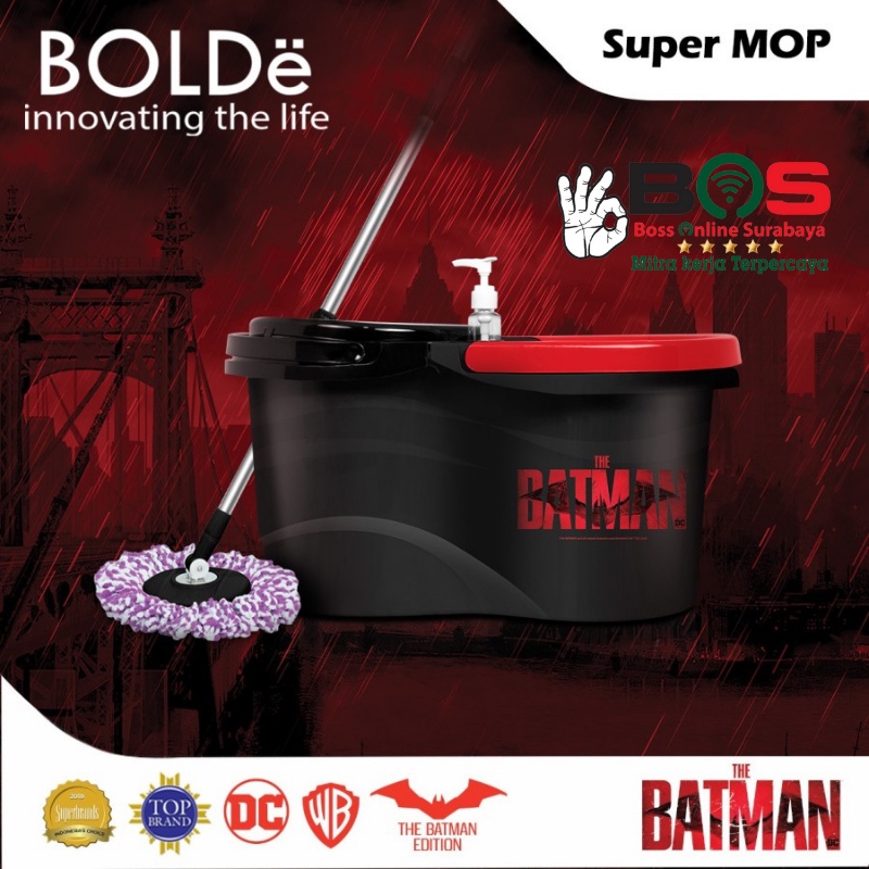 BOLDe Alat Pel Putar Batman Edition Super Mop Pel Lantai Ember Saringan Bisa Dilepas