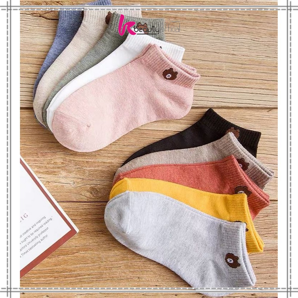KB-P32-33 Kaos Kaki Dewasa Pendek Kaus Kaki Wanita Pria Motif Brown / Kaos Kaki Ankle Korea Daisy-1