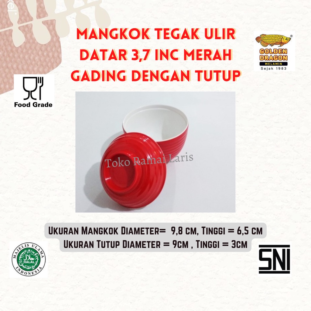 warna Khusus nih Mangkok MELAMIN Jepang dengan tutup W06A8 MERAH GADING Golden Dragon diameter 9.8 c