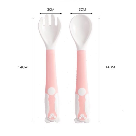 (BC)Sendok Makan Bayi Alat Makan Bayi Set Sendok Garpu Bengkok Bahan Silikon Safety Spoon Baby