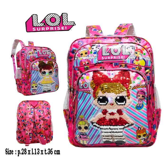 Tas Ransel SEQUIN Anak Perempuan TK/SD - Tas Sekolah Gendong Usap Karakter LOL