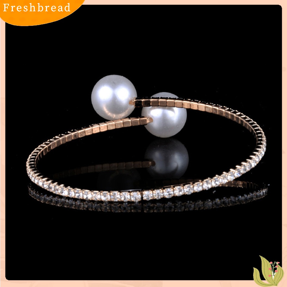 [TERLARIS]Fashion Single Row Rhinestone Inlaid Faux Pearl Opening Bracelet Women Jewelry