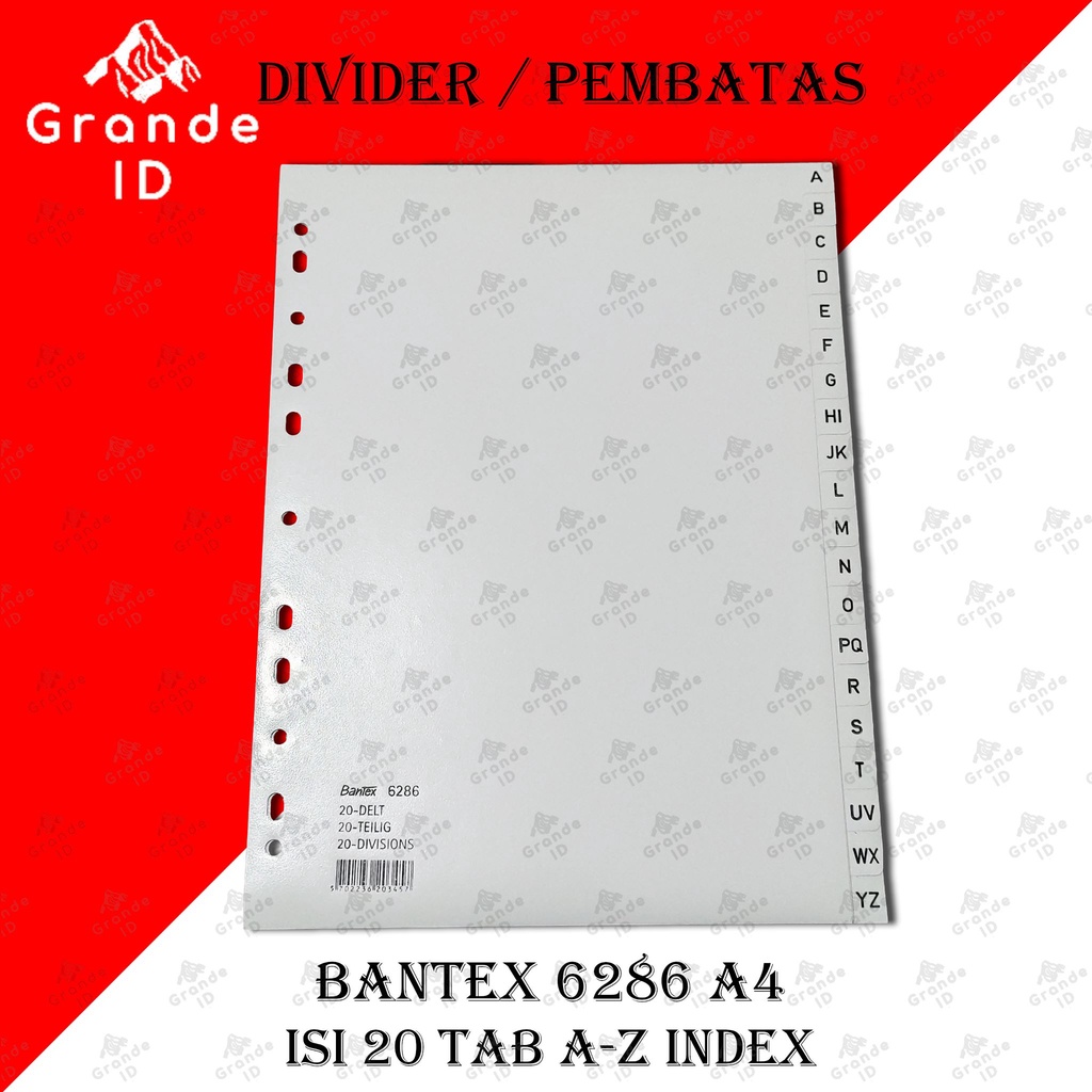 

DIVIDER BANTEX 6286 A4 ISI 20 TAB A-Z INDEX PEMBATAS FILE