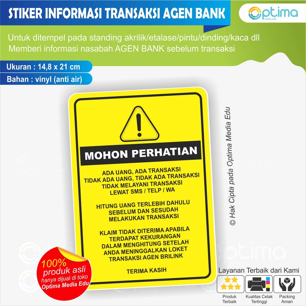 

STIKER INFORMASI TRANSAKSI UNTUK NASABAH AGEN BANK