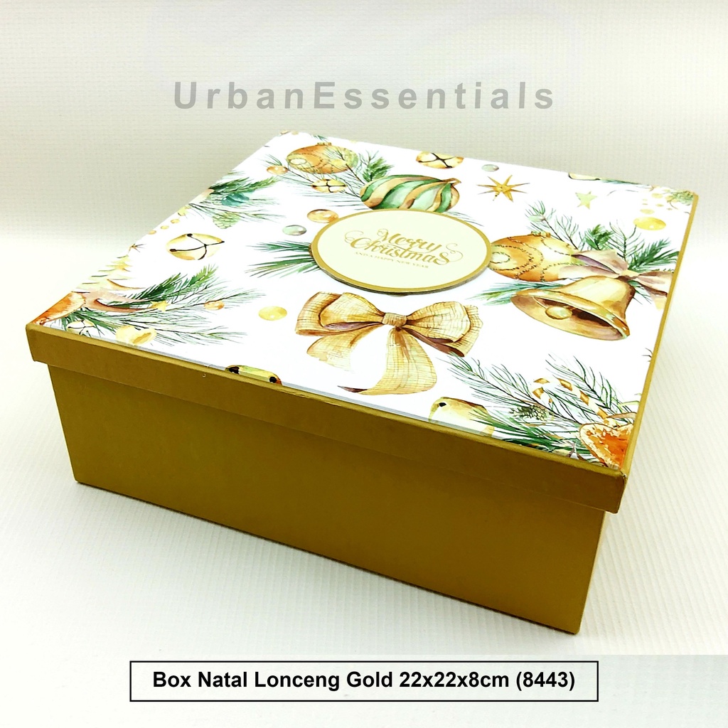 

Kotak Kado Box Natal Lonceng Gold Ukuran 22x22x8 cm