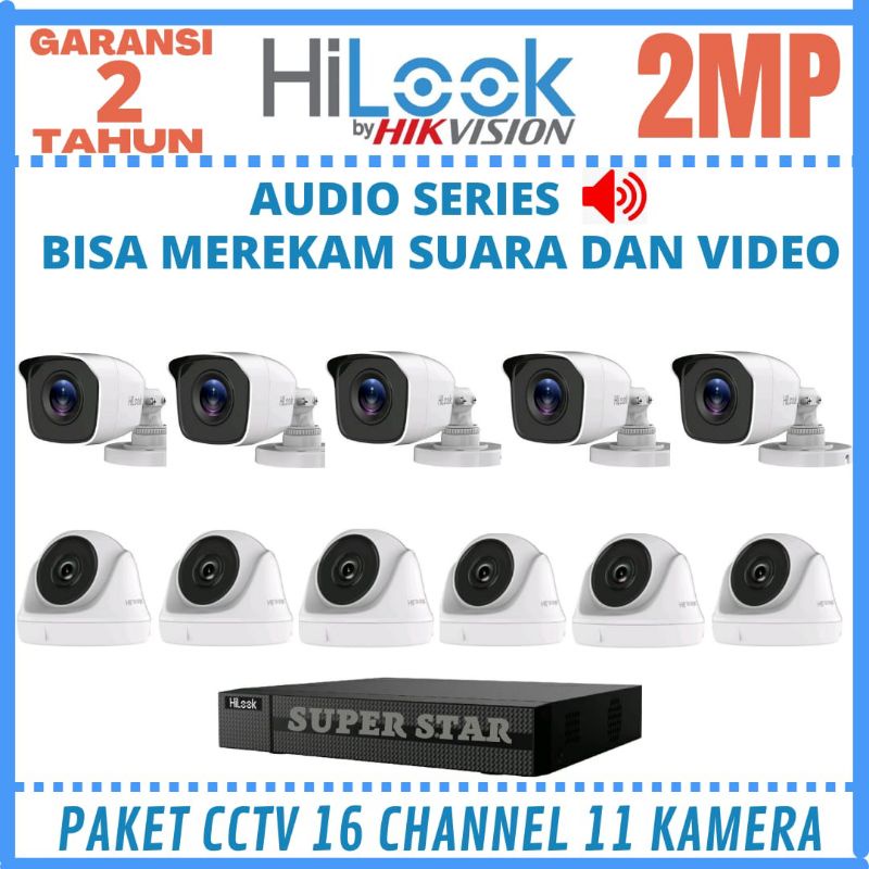 PAKET CCTV HILOOK 2MP 16 CHANNEL 11 KAMERA AUDIO SERIES BISA MEREKAM SUARA DAN VIDEO