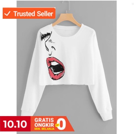 JAKET SWITER TERBARU ANTI VIRUS BAHAN LACOSTE~ XL SWEATER CROP WANITA FACEPRINT