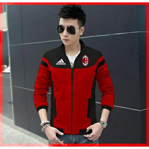 Jaket Pria Hoodie Distro Murah Sweater  Jaket Casual Adidas Milan Black Red 91IBT