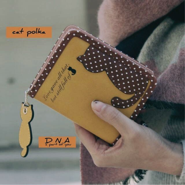 Dompet Mini Lipat Korea Motif CAT POLKADOT Lucu Unik Kecil Ringan Muat Banyak