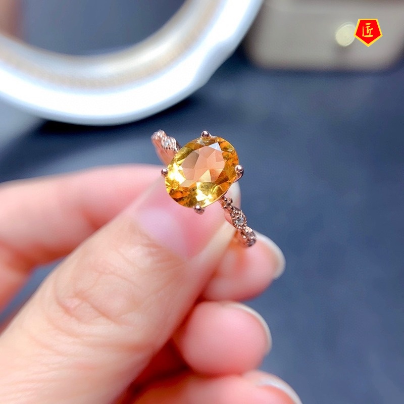 [Ready Stock]Elegant Women's Natural Oval Citrine Ring 18K Rose Gold