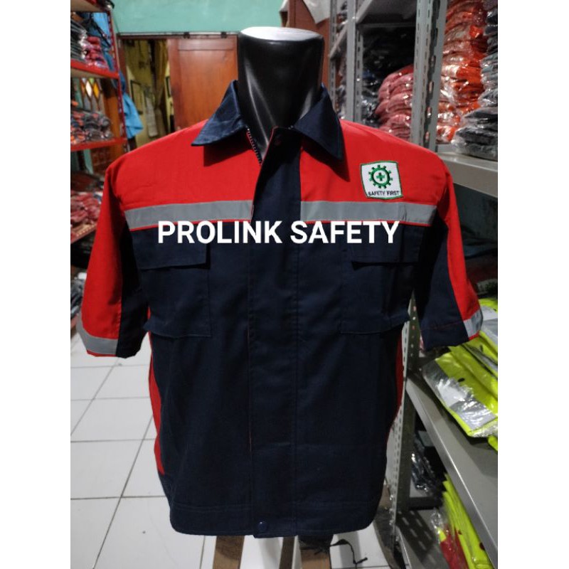 BAJU SAFETY LENGAN PENDEK RESLETING DONGKER NAVY MERAH