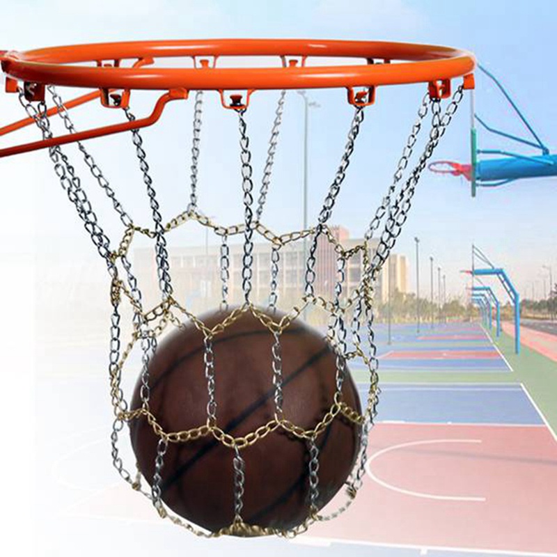 Sport Iron Chain Basketball Net Outdoor 12 Loops Standard Heavy Duty Basketball Goal Replacement Net,Gold+Sier