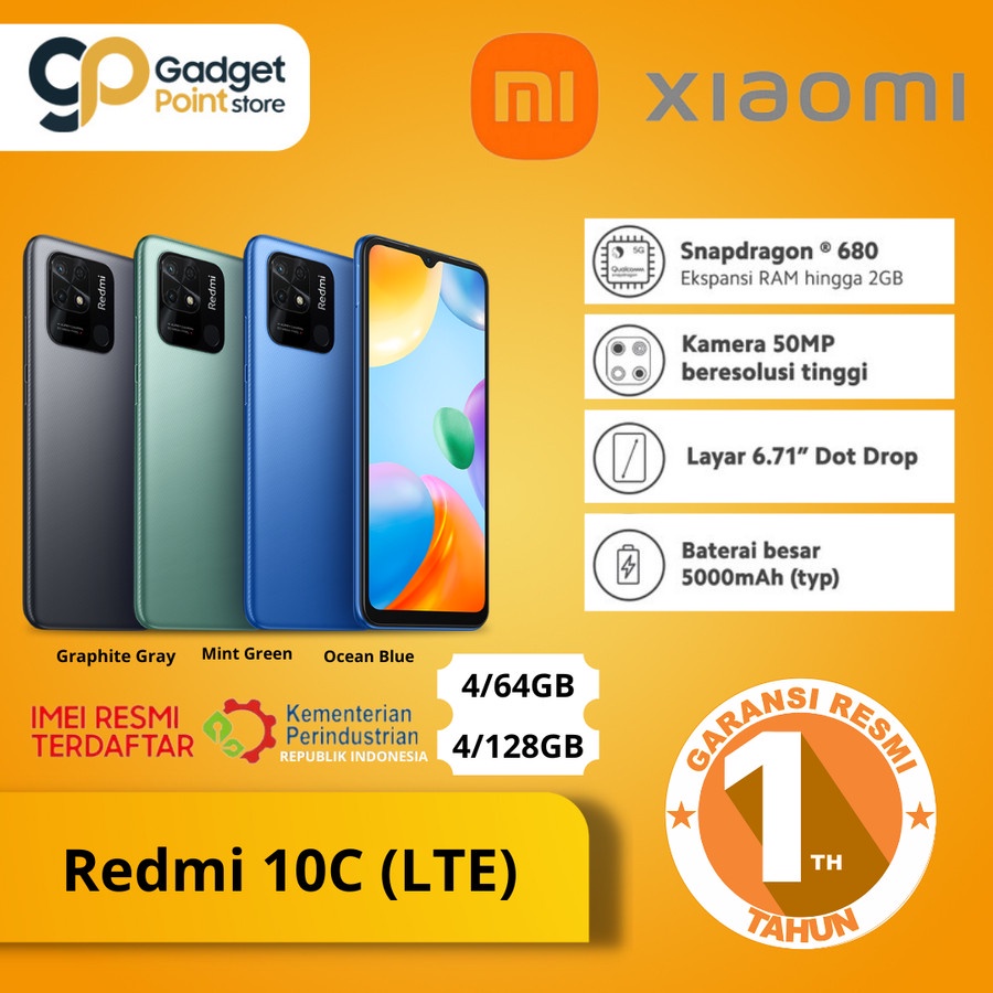 Xiaomi Redmi 10C 4/64GB | 4/128GB Big Battery 500mAh Snapdragon 680 - garansi Resmi TAM